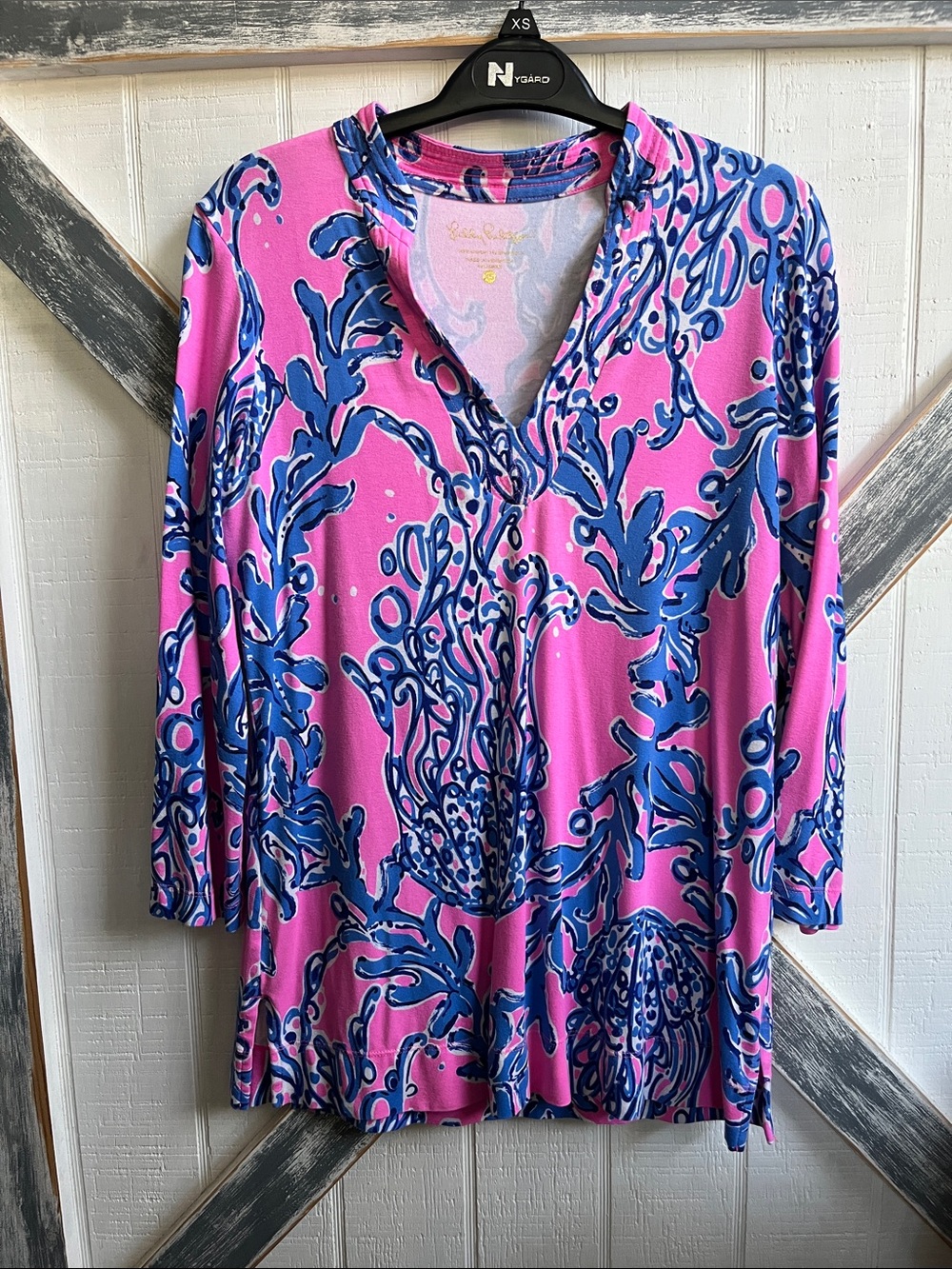 Lilly Pulitzer Pink Tunic with Blue Floral Print